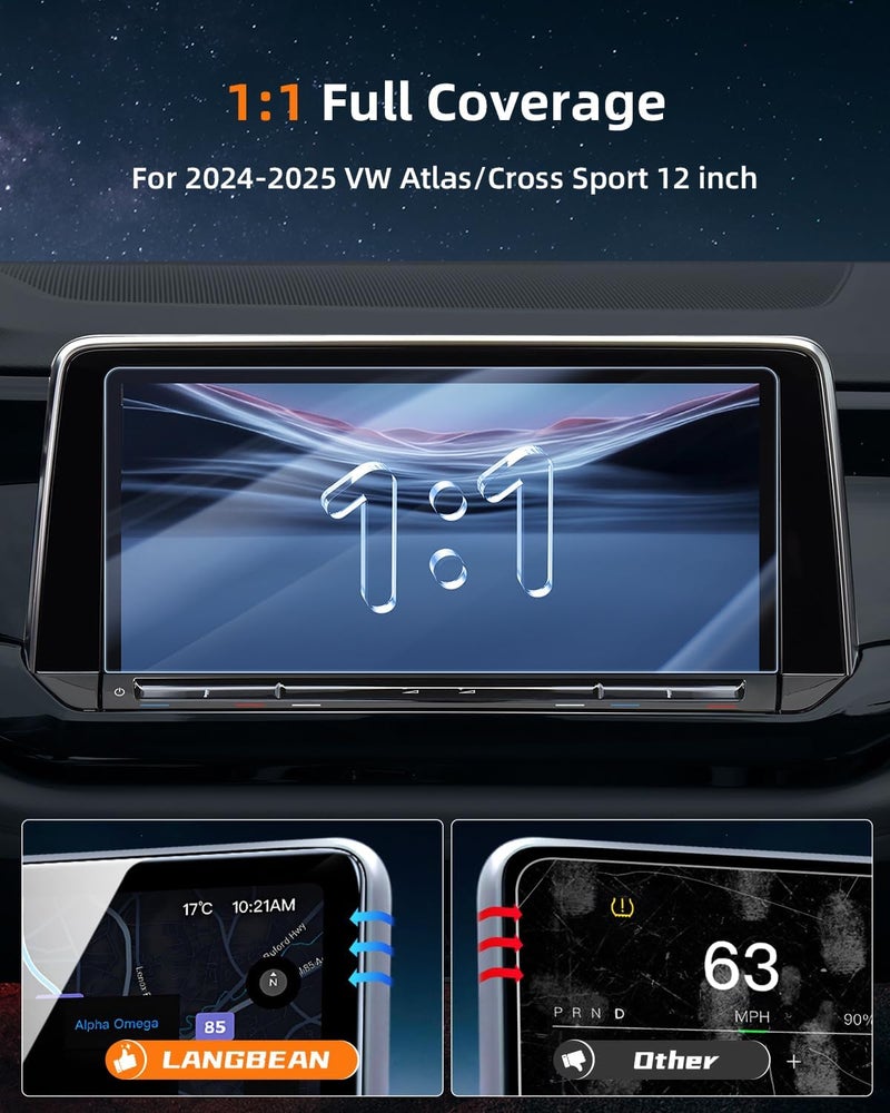 LANGBEAN Screen Protector for 2026 2025 2024 VW Atlas/Atlas Cross Sport SE/SE with Technology/SEL/SEL Premium R-Line/SEL R-Line, HD Clear, Anti-scratch, Anti-fingerprint and Easy to Install - Image 2